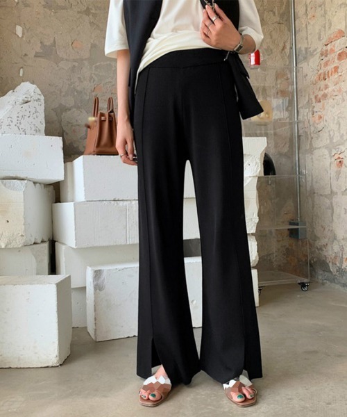 Miniministore(ミニミニストア)の「ニットワイドパンツ レディース スリット(スラックス・レディース・アイボリー/ベージュ/ブラック/グレー・フリー)」の1枚目の写真