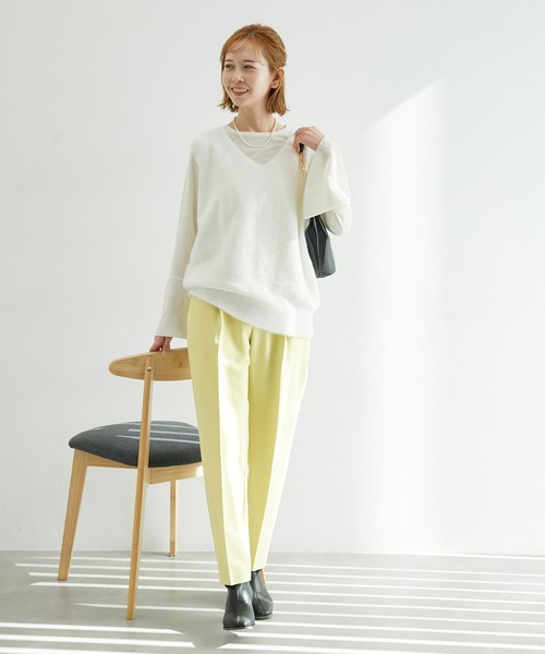 ROPE' PICNIC（ロペピクニック）の「【360°ウルトラストレッチ】セットアップ対応1タックテーパードパンツ【一部店舗限定サイズあり】（その他パンツ・レディース・イエロー/ピンク/ネイビー/イエロー系その他3/ブラック・38/40/36）」の15枚目の写真