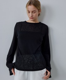 ELOOPS（イーループス）の「【ELOOPS】シアーニット×フレアスリーブ ロングTシャツ（Tシャツ/カットソー）」