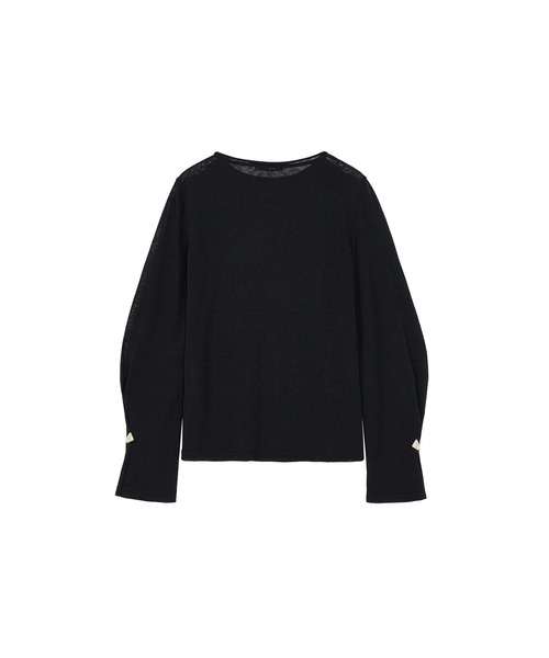 ELOOPS(イーループス)の「【ELOOPS】シアーニット×フレアスリーブ ロングTシャツ(Tシャツ/カットソー・レディース・アイボリー/ブラック/オフホワイト・L/S/M)」の7枚目の写真