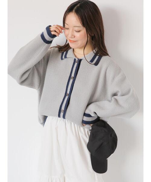 ehka sopo（エヘカソポ）の「ライン入り襟付カーディガン（カーディガン/ボレロ・レディース・ブルー/オレンジ/キナリ/グレー/グリーン・F）」の3枚目の写真