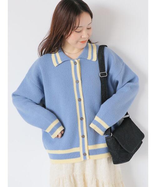 ehka sopo（エヘカソポ）の「ライン入り襟付カーディガン（カーディガン/ボレロ・レディース・ブルー/オレンジ/キナリ/グレー/グリーン・F）」の4枚目の写真