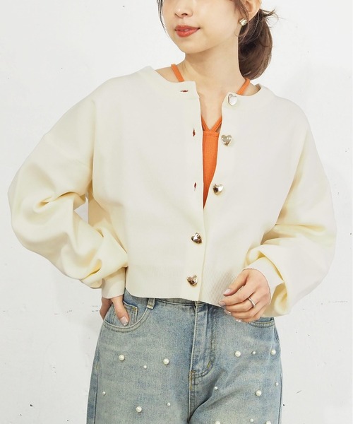 tiptop（ティップトップ）の「ハートボタン2wayショートカーディガン