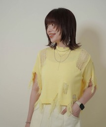 ショート丈 ダメージ ニット トップス mimi toujours×itsPeachi
