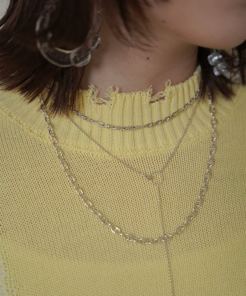 mimi toujours（ミミトゥジュール）の「ショート丈 ダメージ ニット トップス mimi toujours×itsPeachi（ニット/セーター・レディース・イエロー/ライトブルー/ホワイト・M）」の12枚目の写真