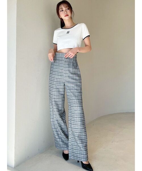 ヨリ　サニーツイードジレ サニーツイードワイドパンツ セットアップ　アイボリー ヨリサニーツイードジレ サニーツイードワイドパンツ セットアップ