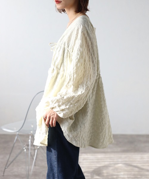 ブラウス シャツ 2WAY VOLUME SLEEVE JAQUARD BL/2WAYボリュームスリーブジャガードブラウス レディース FILLOU ブラウス シャツ 2wayシアーフラワージャガード