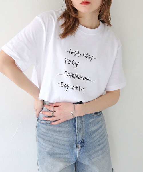 HER CLOSET(ハークローゼット)の「 【HER CLOSET】WEB限定手描きロゴTシャツ WEB LIMITED HAND-DRAWN LOGO T-SHIRT(Tシャツ/カットソー・レディース・オフホワイト/ブラック・L/M/S)」の9枚目の写真