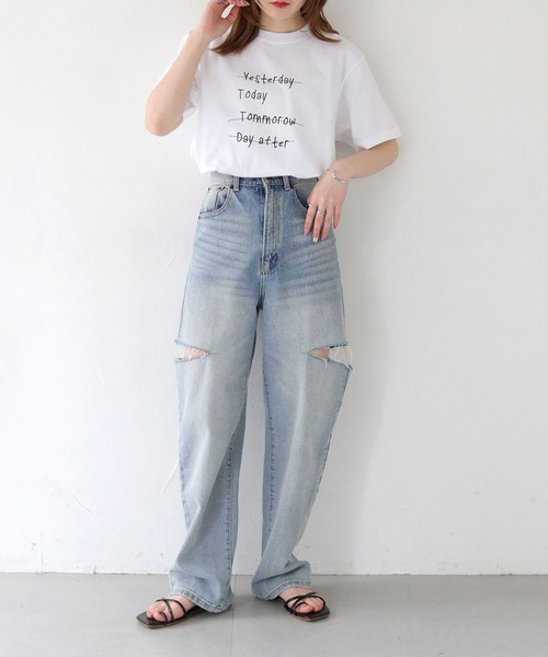 HER CLOSET(ハークローゼット)の「 【HER CLOSET】WEB限定手描きロゴTシャツ WEB LIMITED HAND-DRAWN LOGO T-SHIRT(Tシャツ/カットソー・レディース・オフホワイト/ブラック・L/M/S)」の11枚目の写真