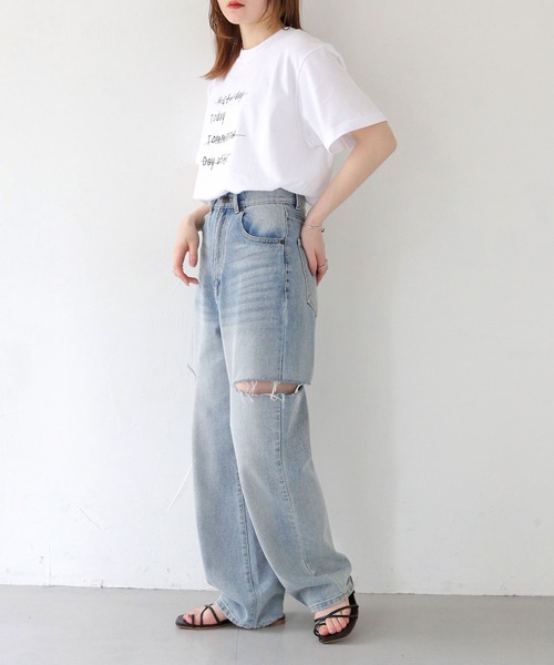 HER CLOSET(ハークローゼット)の「 【HER CLOSET】WEB限定手描きロゴTシャツ WEB LIMITED HAND-DRAWN LOGO T-SHIRT(Tシャツ/カットソー・レディース・オフホワイト/ブラック・L/M/S)」の12枚目の写真