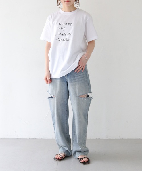 HER CLOSET(ハークローゼット)の「 【HER CLOSET】WEB限定手描きロゴTシャツ WEB LIMITED HAND-DRAWN LOGO T-SHIRT(Tシャツ/カットソー・レディース・オフホワイト/ブラック・L/M/S)」の14枚目の写真