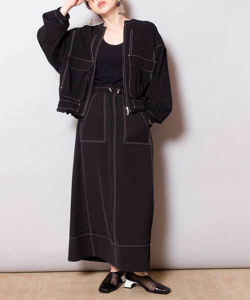 OSMOSIS(オズモーシス)の「配色ステッチAラインスカート(スカート・レディース・ネイビー/ライトベージュ/ブラック・ONE SIZE)」の20枚目の写真