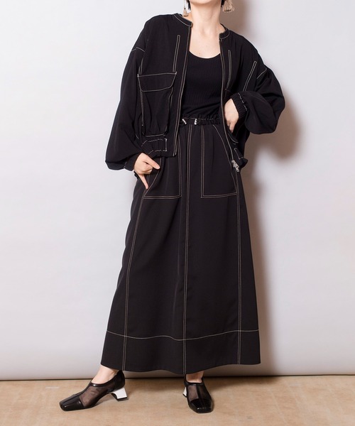 OSMOSIS(オズモーシス)の「配色ステッチAラインスカート(スカート・レディース・ネイビー/ライトベージュ/ブラック・ONE SIZE)」の21枚目の写真