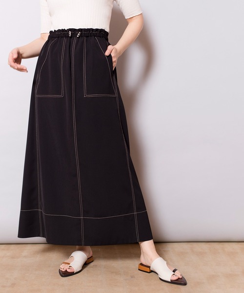 OSMOSIS(オズモーシス)の「配色ステッチAラインスカート(スカート・レディース・ネイビー/ライトベージュ/ブラック・ONE SIZE)」の15枚目の写真
