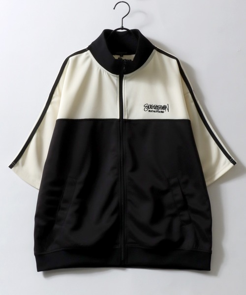SITRY（シトリー）の「Switching Pattern Track Jacket/配色切替 ワンポイント刺繍 オーバーサイズ 半袖 トラックジャケット ジャージ　レディース メンズ（ジャージ・メンズ・ワイン/ブラック/ネイビー/ブルー・L/M）」の5枚目の写真