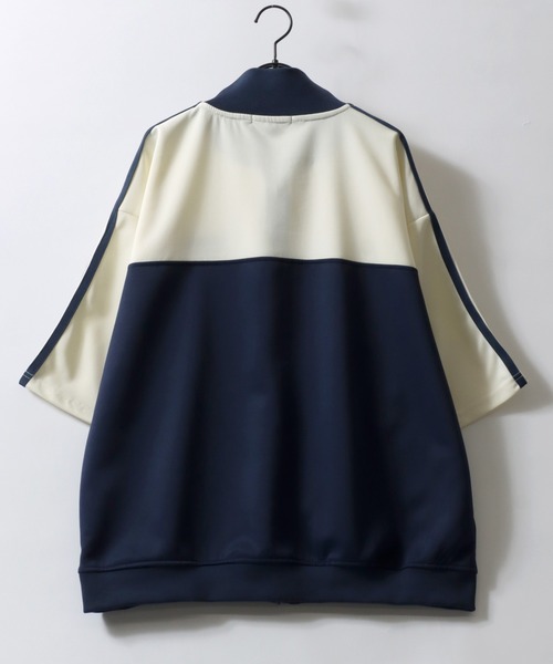 SITRY（シトリー）の「Switching Pattern Track Jacket/配色切替 ワンポイント刺繍 オーバーサイズ 半袖 トラックジャケット ジャージ　レディース メンズ（ジャージ・メンズ・ワイン/ブラック/ネイビー/ブルー・L/M）」の9枚目の写真