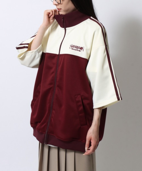SITRY（シトリー）の「Switching Pattern Track Jacket/配色切替 ワンポイント刺繍 オーバーサイズ 半袖 トラックジャケット ジャージ　レディース メンズ（ジャージ・メンズ・ワイン/ブラック/ネイビー/ブルー・L/M）」の20枚目の写真