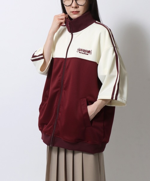 SITRY（シトリー）の「Switching Pattern Track Jacket/配色切替 ワンポイント刺繍 オーバーサイズ 半袖 トラックジャケット ジャージ　レディース メンズ（ジャージ・メンズ・ワイン/ブラック/ネイビー/ブルー・L/M）」の21枚目の写真