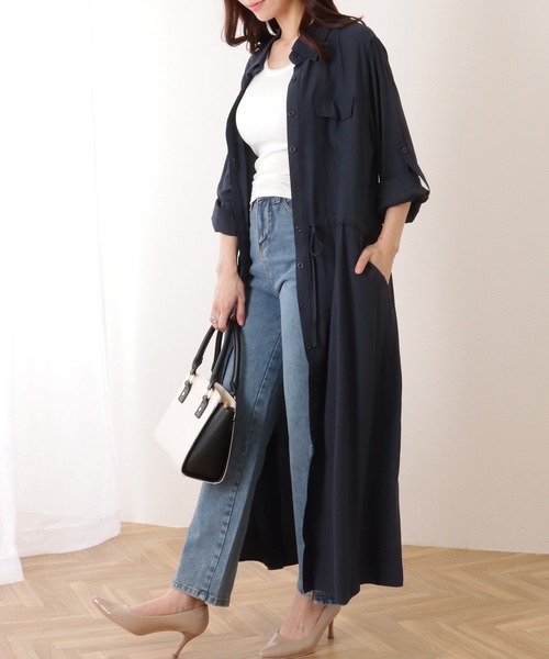 Lace Ladies（レースレディース）の「前開き フレア ロング シャツ ワンピース（ワンピース・レディース・ブラック/グレー/ベージュ/ネイビー/グリーン・S/M/XL）」の9枚目の写真