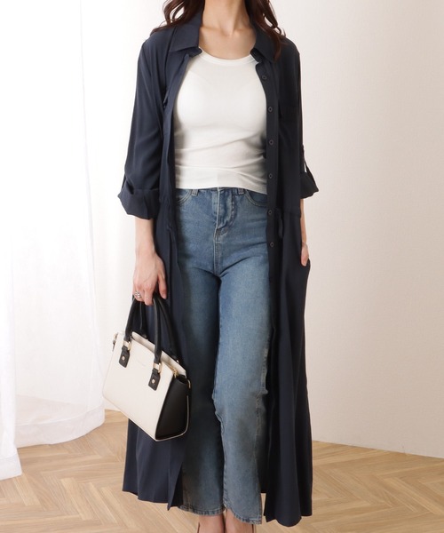 Lace Ladies（レースレディース）の「前開き フレア ロング シャツ ワンピース（ワンピース・レディース・ブラック/グレー/ベージュ/ネイビー/グリーン・S/M/XL）」の10枚目の写真