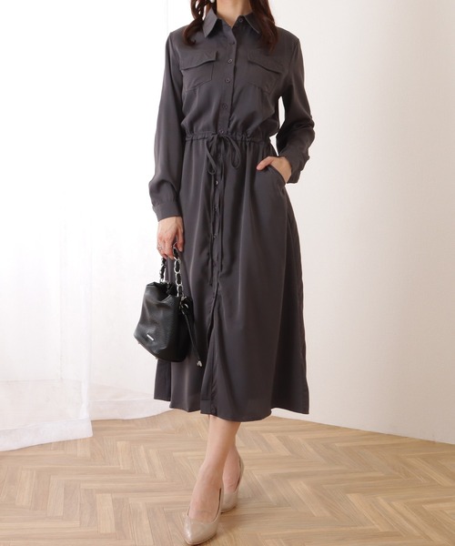 セール】前開き フレア ロング シャツ ワンピース（ワンピース）｜Lace