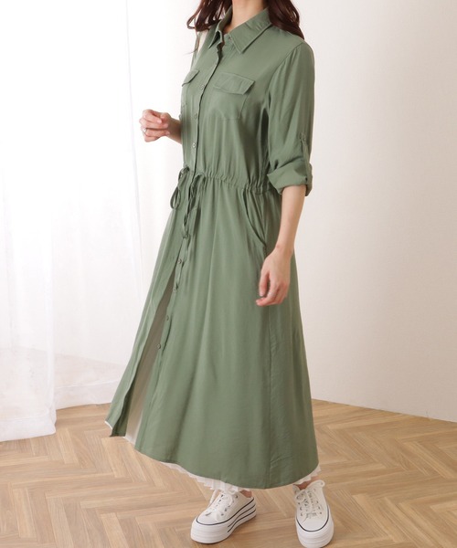 Lace Ladies（レースレディース）の「前開き フレア ロング シャツ ワンピース（ワンピース・レディース・ブラック/グレー/ベージュ/ネイビー/グリーン・S/M/XL）」の16枚目の写真