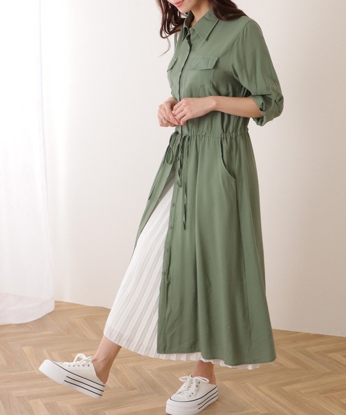 Lace Ladies（レースレディース）の「前開き フレア ロング シャツ ワンピース（ワンピース・レディース・ブラック/グレー/ベージュ/ネイビー/グリーン・S/M/XL）」の19枚目の写真
