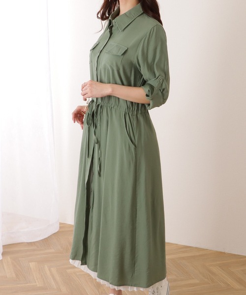 Lace Ladies（レースレディース）の「前開き フレア ロング シャツ ワンピース（ワンピース・レディース・ブラック/グレー/ベージュ/ネイビー/グリーン・S/M/XL）」の20枚目の写真
