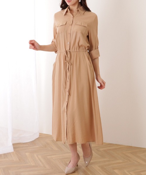 Lace Ladies（レースレディース）の「前開き フレア ロング シャツ ワンピース（ワンピース・レディース・ブラック/グレー/ベージュ/ネイビー/グリーン・S/M/XL）」の21枚目の写真