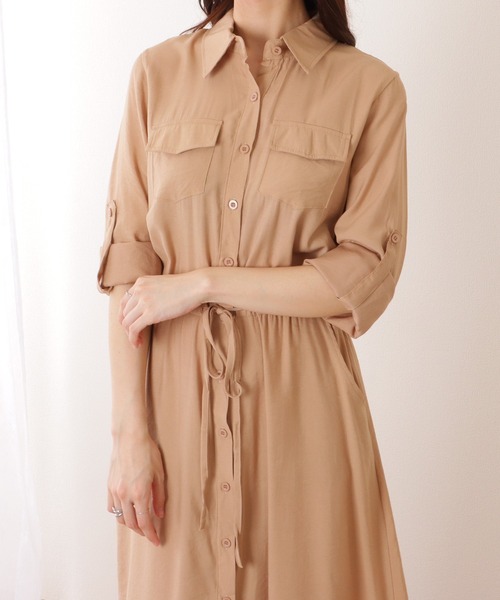 Lace Ladies（レースレディース）の「前開き フレア ロング シャツ ワンピース（ワンピース・レディース・ブラック/グレー/ベージュ/ネイビー/グリーン・S/M/XL）」の22枚目の写真