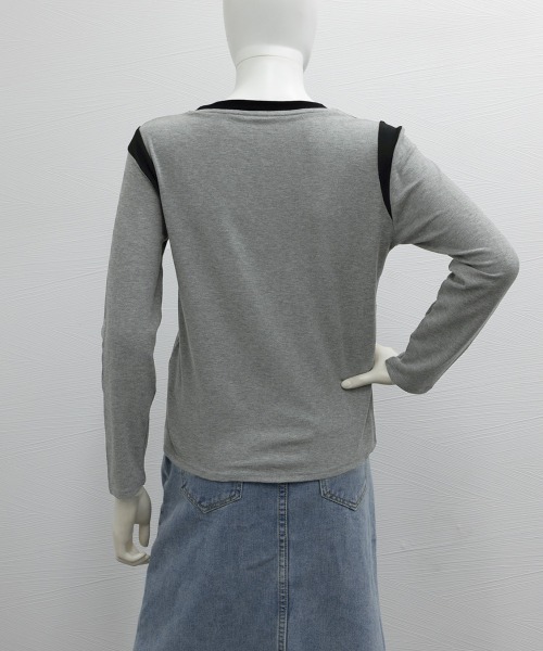 Miniministore(ミニミニストア)の「バイカラー Tシャツ 長袖 韓国風(Tシャツ/カットソー・レディース・ベージュ/ブラック/アイボリー/グレー/ブラウン・FREE)」の13枚目の写真