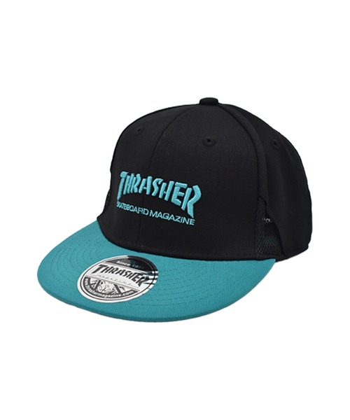 THRASHER（スラッシャー）の「THRASHER/スラッシャー キッズ キャップ ロゴ フラットバイザー 24TH-C01K（キャップ・キッズ・ブラック/ブラック×レッド/ブラック×ライム/ブラック×ブルー・FREE）」の3枚目の写真