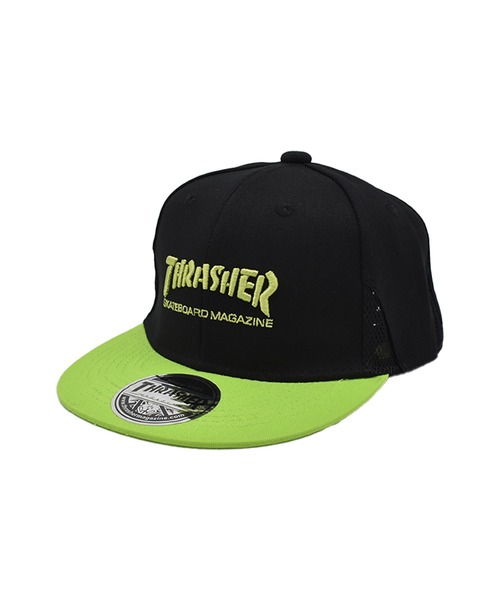 THRASHER（スラッシャー）の「THRASHER/スラッシャー キッズ キャップ ロゴ フラットバイザー 24TH-C01K（キャップ・キッズ・ブラック/ブラック×レッド/ブラック×ライム/ブラック×ブルー・FREE）」の4枚目の写真