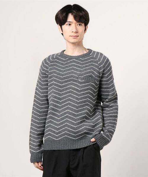 Saturdays NYC(サタデーズ ニューヨークシティ )の「Keith Zig Zag Knit Jacquard Sweater(ニット/セーター・メンズ・チャコールグレー/ネイビー・MEDIUM/X-LARGE/SMALL/X-SMALL/LARGE)」の8枚目の写真