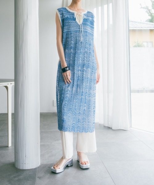 sahara（サハラ）の「Bi-color Sheer Knit Dress/バイカラー
