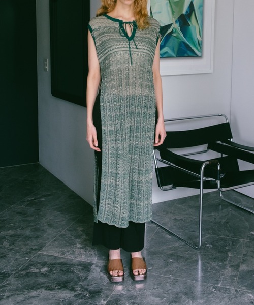 sahara（サハラ）の「Bi-color Sheer Knit Dress/バイカラー