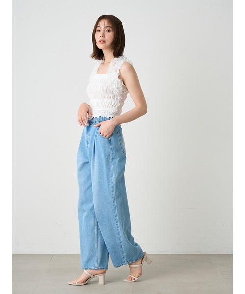 SNIDEL(スナイデル)の「チュールショルダーシャーリングTOPS(Tシャツ/カットソー・レディース・ブルー/ホワイト/ダークグレー・FREE)」の15枚目の写真