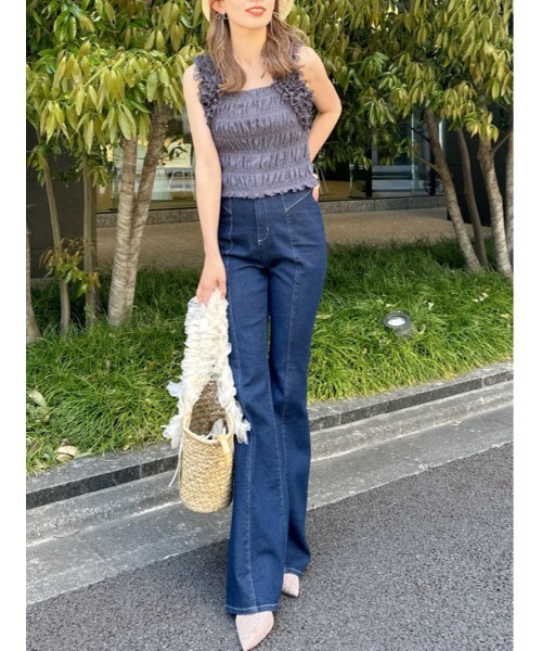 SNIDEL(スナイデル)の「チュールショルダーシャーリングTOPS(Tシャツ/カットソー・レディース・ブルー/ホワイト/ダークグレー・FREE)」の19枚目の写真