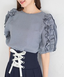 【ZOZO限定】フリルスリーブギンガムチェックブラウス