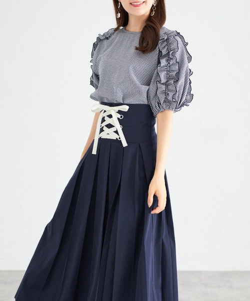 tocco closet(トッコ クローゼット)の「【ZOZO限定】フリルスリーブギンガムチェックブラウス(シャツ/ブラウス・レディース・ネイビー・M)」の11枚目の写真