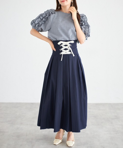 tocco closet(トッコ クローゼット)の「【ZOZO限定】フリルスリーブギンガムチェックブラウス(シャツ/ブラウス・レディース・ネイビー・M)」の4枚目の写真