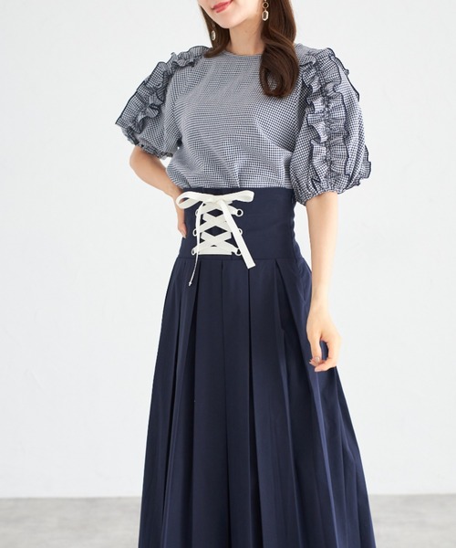 tocco closet(トッコ クローゼット)の「【ZOZO限定】フリルスリーブギンガムチェックブラウス(シャツ/ブラウス・レディース・ネイビー・M)」の12枚目の写真