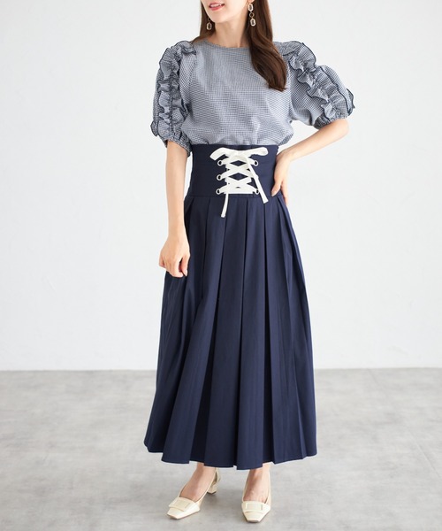 tocco closet(トッコ クローゼット)の「【ZOZO限定】フリルスリーブギンガムチェックブラウス(シャツ/ブラウス・レディース・ネイビー・M)」の5枚目の写真