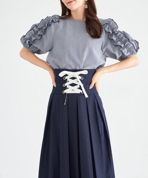 tocco closet(トッコ クローゼット)の「【ZOZO限定】フリルスリーブギンガムチェックブラウス(シャツ/ブラウス・レディース・ネイビー・M)」の8枚目の写真