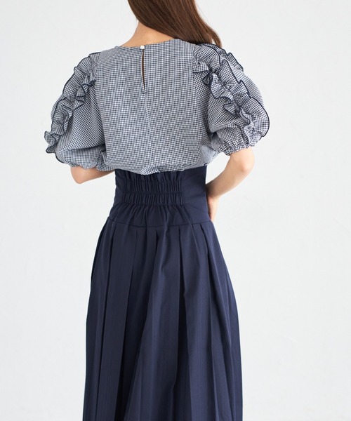 tocco closet(トッコ クローゼット)の「【ZOZO限定】フリルスリーブギンガムチェックブラウス(シャツ/ブラウス・レディース・ネイビー・M)」の9枚目の写真