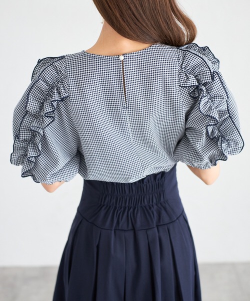 tocco closet(トッコ クローゼット)の「【ZOZO限定】フリルスリーブギンガムチェックブラウス(シャツ/ブラウス・レディース・ネイビー・M)」の18枚目の写真