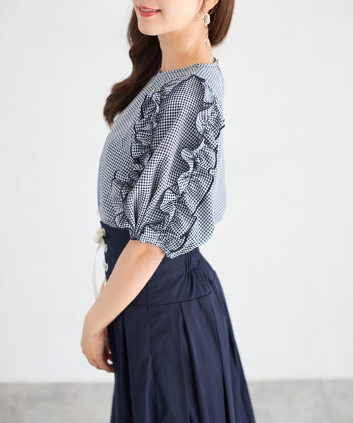 tocco closet(トッコ クローゼット)の「【ZOZO限定】フリルスリーブギンガムチェックブラウス(シャツ/ブラウス・レディース・ネイビー・M)」の15枚目の写真
