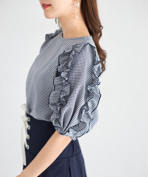 tocco closet(トッコ クローゼット)の「【ZOZO限定】フリルスリーブギンガムチェックブラウス(シャツ/ブラウス・レディース・ネイビー・M)」の20枚目の写真