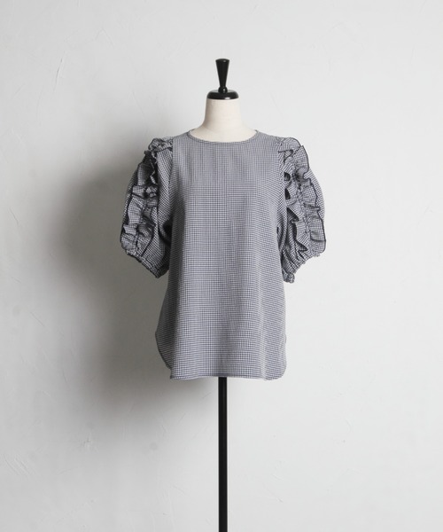 tocco closet(トッコ クローゼット)の「【ZOZO限定】フリルスリーブギンガムチェックブラウス(シャツ/ブラウス・レディース・ネイビー・M)」の22枚目の写真