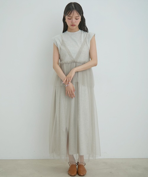 VIS（ビス）の「【洗える】チュールコンビカットワンピース（ワンピース・レディース・オフホワイト/キナリ/ブラック・FREE）」の2枚目の写真